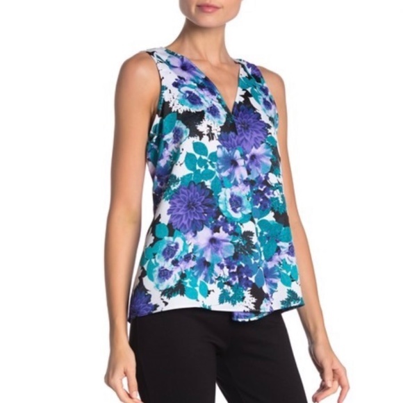 Calvin Klein Floral V-Neck Sleeveless Top - Picture 1 of 6